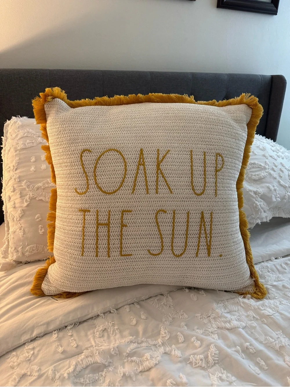 Rae Dunn Soak Up The Sun Fringe Throw Pillow